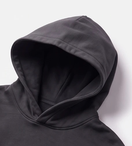 Close-up of the black hoodie's lined hood